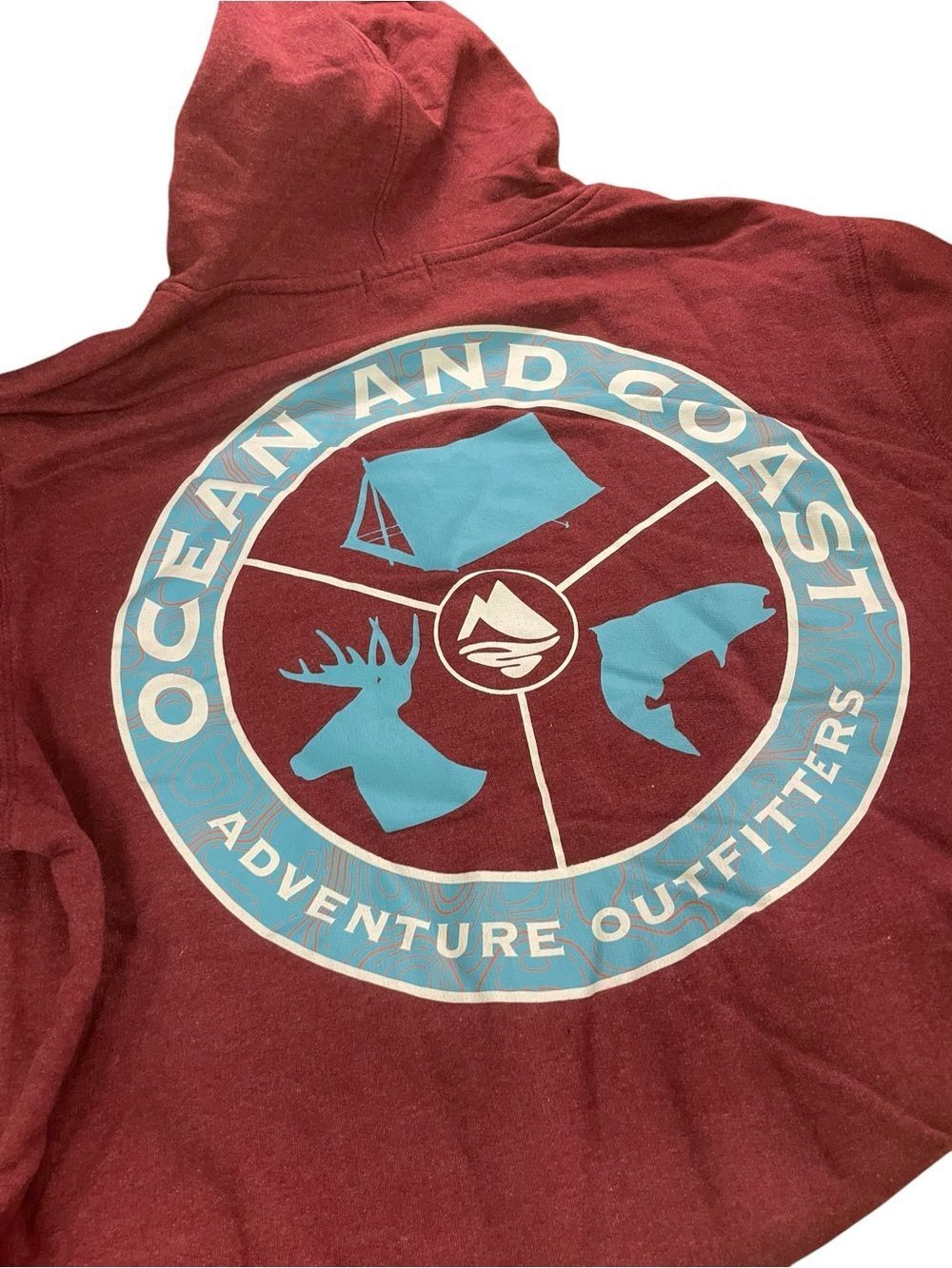 Ocean and Coast Adventure Outfitters Men’s Maroon Graphic Hoodie like new size L